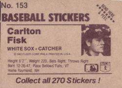 1983 Fleer Star Stickers #153 Carlton Fisk Back