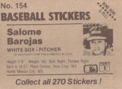 1983 Fleer Star Stickers #154 Salome Barojas Back