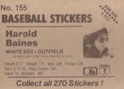 1983 Fleer Star Stickers #155 Harold Baines Back