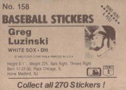 1983 Fleer Star Stickers #158 Greg Luzinski Back