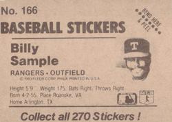 1983 Fleer Star Stickers #166 Billy Sample Back