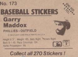 1983 Fleer Star Stickers #173 Garry Maddox Back
