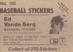 1983 Fleer Star Stickers #180 Ed Vande Berg Back