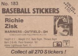 1983 Fleer Star Stickers #183 Richie Zisk Back