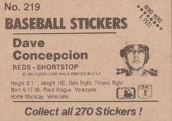1983 Fleer Star Stickers #219 Dave Concepcion Back