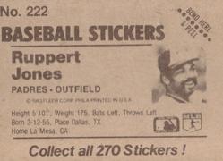1983 Fleer Star Stickers #222 Ruppert Jones Back