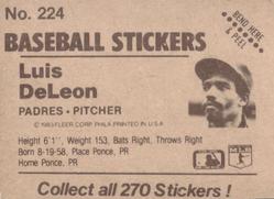 1983 Fleer Star Stickers #224 Luis DeLeon Back