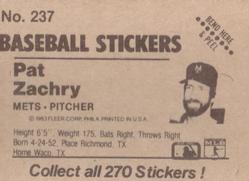 1983 Fleer Star Stickers #237 Pat Zachry Back
