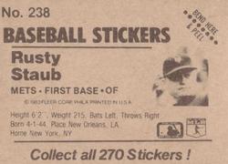 1983 Fleer Star Stickers #238 Rusty Staub Back