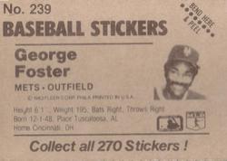 1983 Fleer Star Stickers #239 George Foster Back