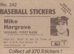 1983 Fleer Star Stickers #242 Mike Hargrove Back