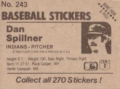 1983 Fleer Star Stickers #243 Dan Spillner Back