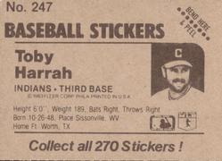 1983 Fleer Star Stickers #247 Toby Harrah Back