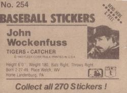 1983 Fleer Star Stickers #254 John Wockenfuss Back