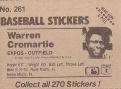 1983 Fleer Star Stickers #261 Warren Cromartie Back