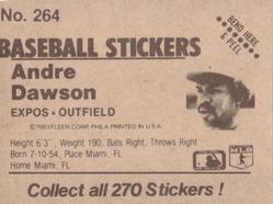 1983 Fleer Star Stickers #264 Andre Dawson Back