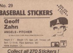 1983 Fleer Star Stickers #29 Geoff Zahn Back