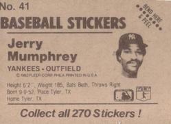 1983 Fleer Star Stickers #41 Jerry Mumphrey Back
