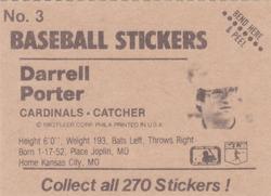 1983 Fleer Star Stickers #3 Darrell Porter Back