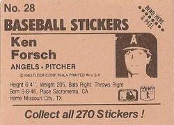 1983 Fleer Star Stickers #28 Ken Forsch Back