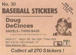 1983 Fleer Star Stickers #30 Doug DeCinces Back