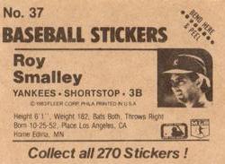 1983 Fleer Star Stickers #37 Roy Smalley Back