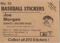 1983 Fleer Star Stickers #55 Joe Morgan Back
