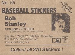 1983 Fleer Star Stickers #65 Bob Stanley Back