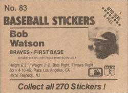 1983 Fleer Star Stickers #83 Bob Watson Back