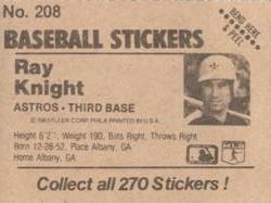 1983 Fleer Star Stickers #208 Ray Knight Back
