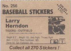 1983 Fleer Star Stickers #256 Larry Herndon Back