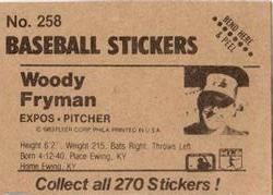 1983 Fleer Star Stickers #258 Woodie Fryman Back