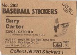 1983 Fleer Star Stickers #262 Gary Carter Back