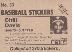 1983 Fleer Star Stickers #53 Chili Davis Back