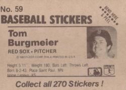 1983 Fleer Star Stickers #59 Tom Burgmeier Back