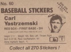 1983 Fleer Star Stickers #60 Carl Yastrzemski Back