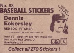 1983 Fleer Star Stickers #63 Dennis Eckersley Back