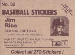 1983 Fleer Star Stickers #66 Jim Rice Back