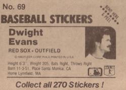 1983 Fleer Star Stickers #69 Dwight Evans Back