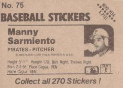 1983 Fleer Star Stickers #75 Manny Sarmiento Back