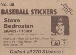 1983 Fleer Star Stickers #89 Steve Bedrosian Back