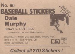 1983 Fleer Star Stickers #90 Dale Murphy Back