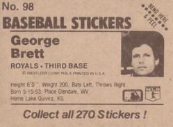 1983 Fleer Star Stickers #98 George Brett Back