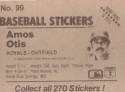 1983 Fleer Star Stickers #99 Amos Otis Back