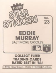 1984 Fleer Star Stickers #23 Eddie Murray Back