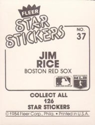1984 Fleer Star Stickers #37 Jim Rice Back
