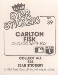 1984 Fleer Star Stickers #39 Carlton Fisk Back