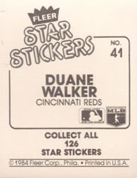1984 Fleer Star Stickers #41 Duane Walker Back