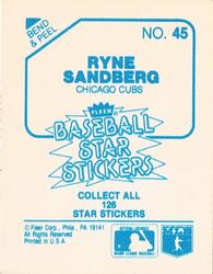 1985 Fleer Star Stickers #45 Ryne Sandberg Back