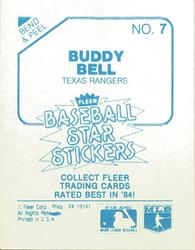 1985 Fleer Star Stickers #7 Buddy Bell Back